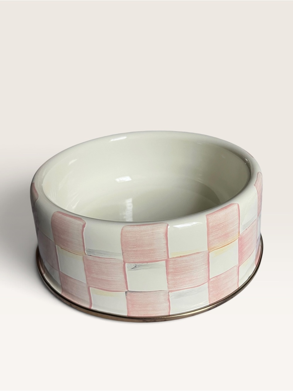 MacKenzie-Childs Rosy Check , Large Enamel Dog Bowl - Picture 2 of 4